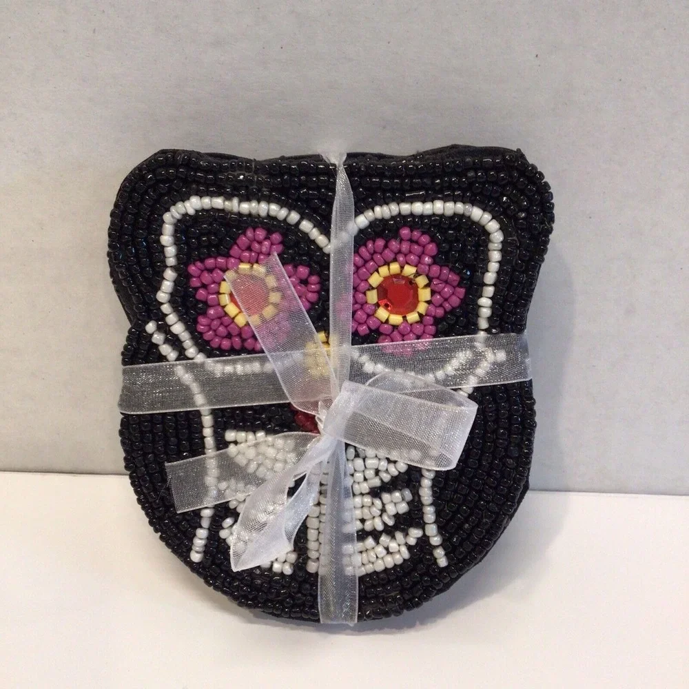 Set Of 4‎ Beaded Owl Coasters Halloween Decor Brand New